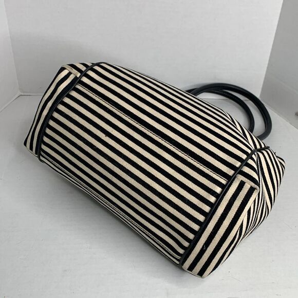Kate Spade black/white striped canvas leather satchel bag - Picture 9 of 9